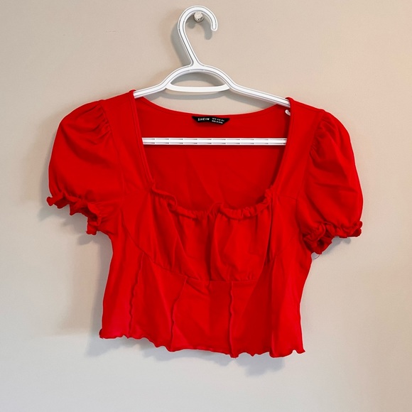 SHEIN Red Puff Sleeve Crop Top - Picture 4 of 6